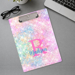 Porte-bloc Joli monogramme iridescent licorne rose faux paill