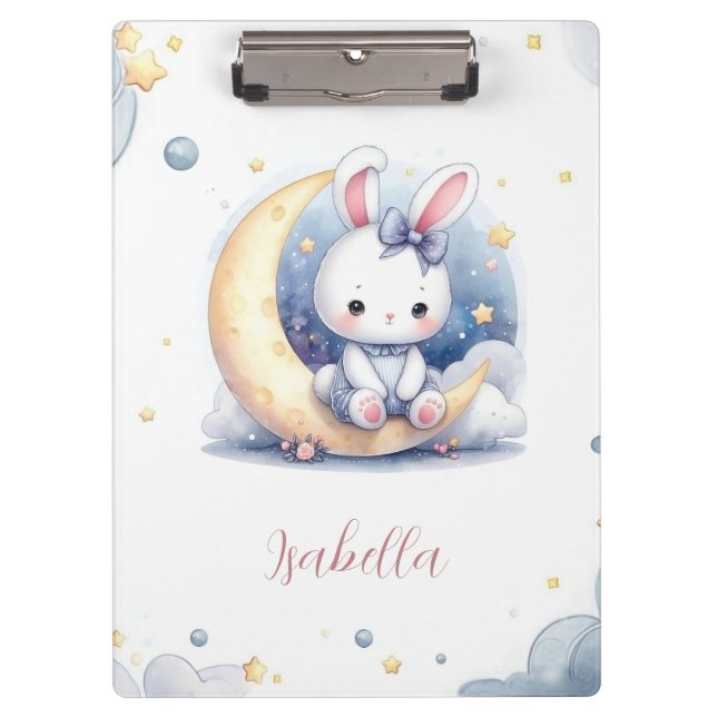 Porte-bloc joli petit lapin assis sur la lune  (Devant)