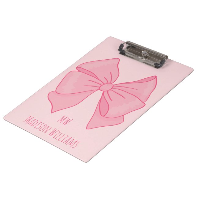 Porte-bloc Joli Ruban Rose Monogramme et Nom de Fille (Incliné)