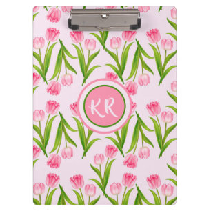 Porte-bloc Joli Tulipe rose Fleurs Florales Feuille Monogramm