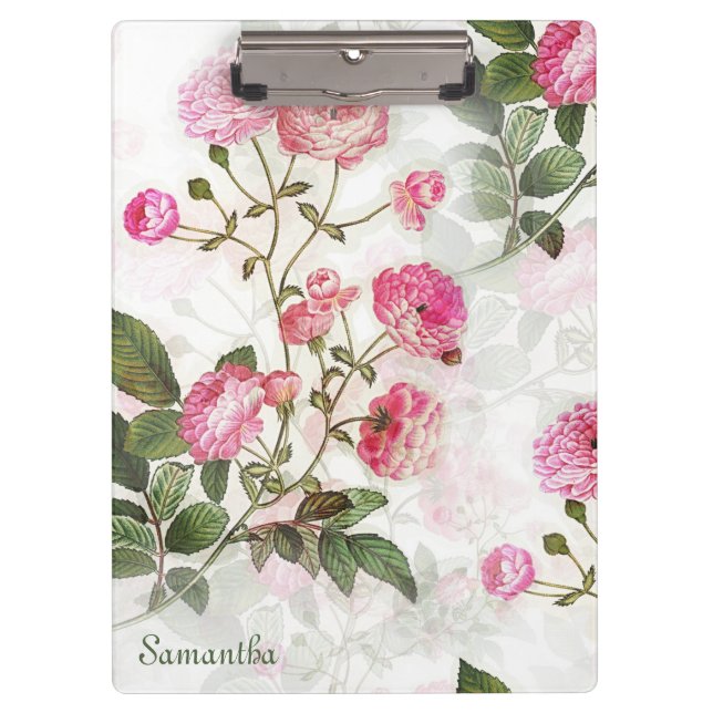 Porte-bloc Jolies Fleurs Roses Ajouter Votre Nom (Devant)