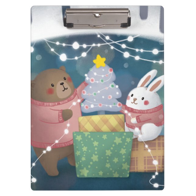 Porte-bloc Joyeux Noël : ours et lapin (Devant)