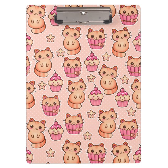 Porte-bloc Kawaii Cute Cats and Cupcakes Motif rose (Devant)