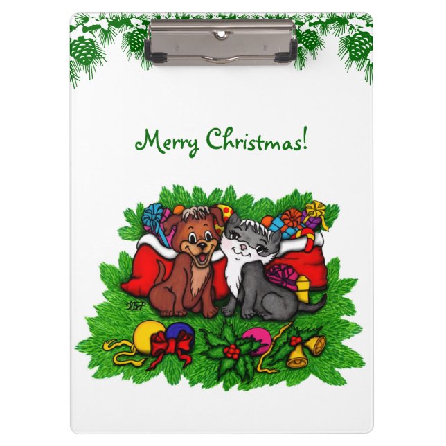 Porte-bloc Kitty et chiot, Happy XMas (Devant)