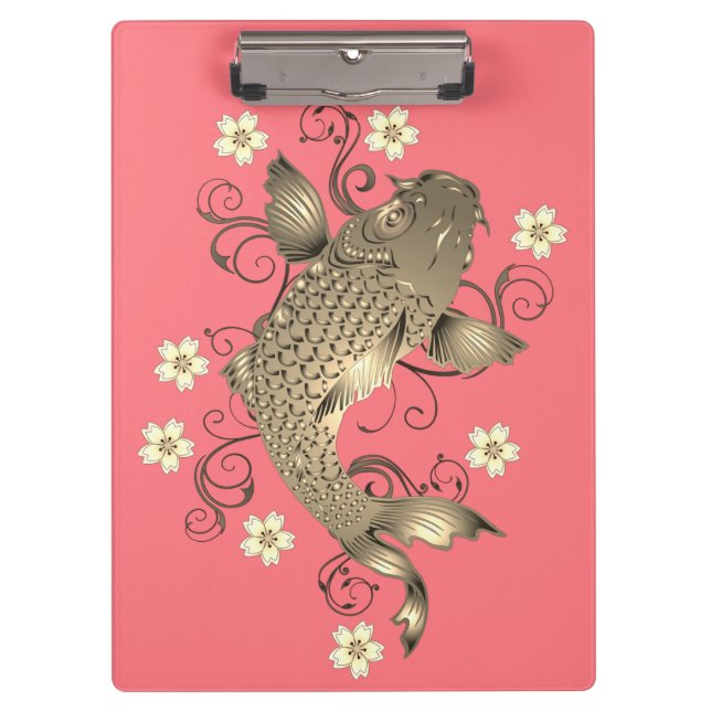 Porte-bloc Koi poisson pêche et or oriental floral élégant (Devant)