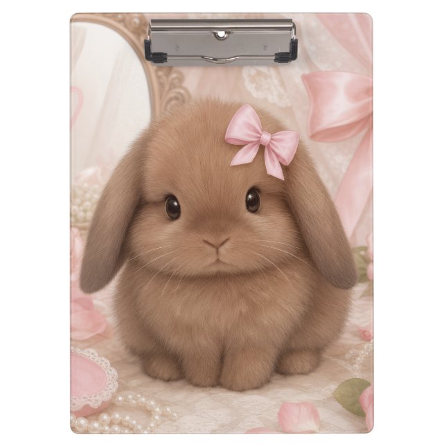 Porte-bloc lapin coquet ruban rose (Devant)