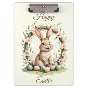 Porte-bloc Lapin de Pâques vintage avec couronne florale