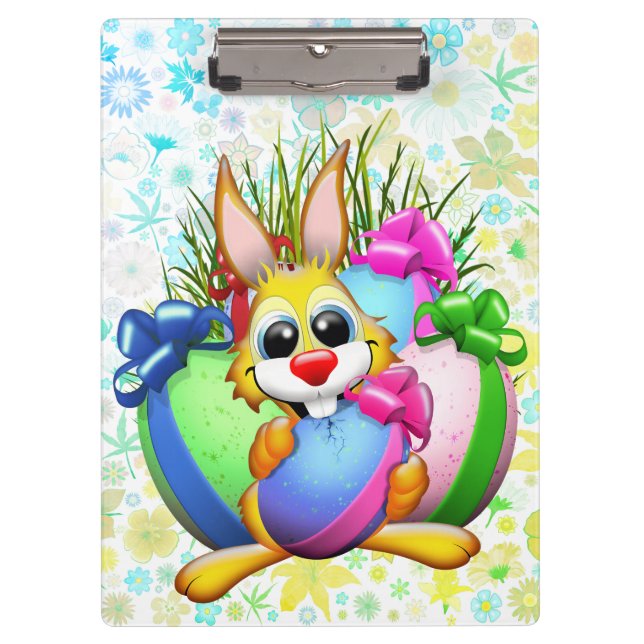 Porte-bloc Lapin drôle mordant un œuf de Pâques (Devant)