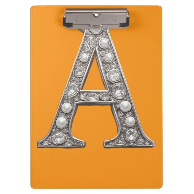 Porte-bloc Lettre A Encrustée De Bijoux Sur Fond Jaune (Devant)
