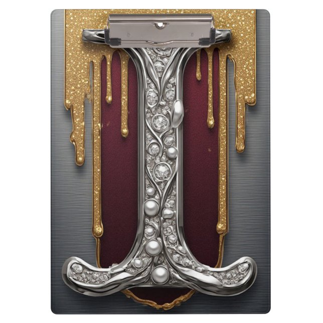 Porte-bloc Lettre I Monogramme de Luxe avec Paillettes (Devant)