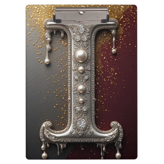 Porte-bloc Lettre I Monogramme de Luxe avec Paillettes (Devant)