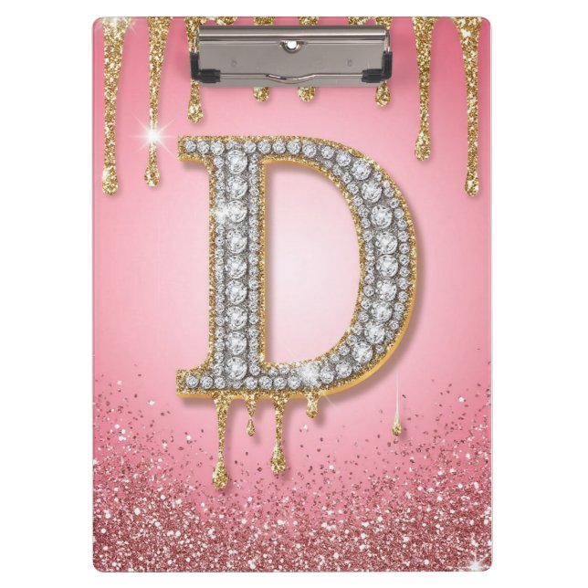 Porte-bloc Lettre initiale diamant D or rose cadeau pour mama (Devant)