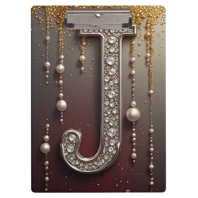 Porte-bloc Lettre J Monogramme de Luxe avec Paillettes (Devant)