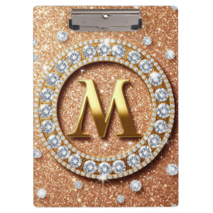 Porte-bloc Lettre M de monogramme sur fond de paillettes d'or