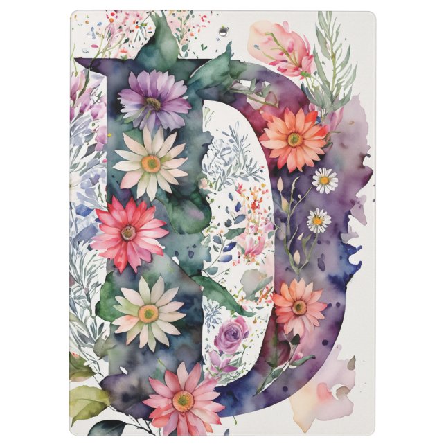 Porte-bloc Lettre personnalisée D Aquarelle florale Enseignan (Dos)
