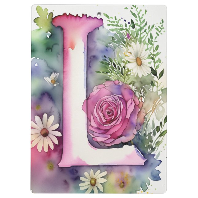 Porte-bloc Lettre personnalisée L Aquarelle florale de l'ense (Dos)