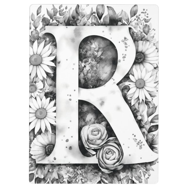 Porte-bloc Lettre personnalisée R Aquarelle florale de l'ense (Dos)