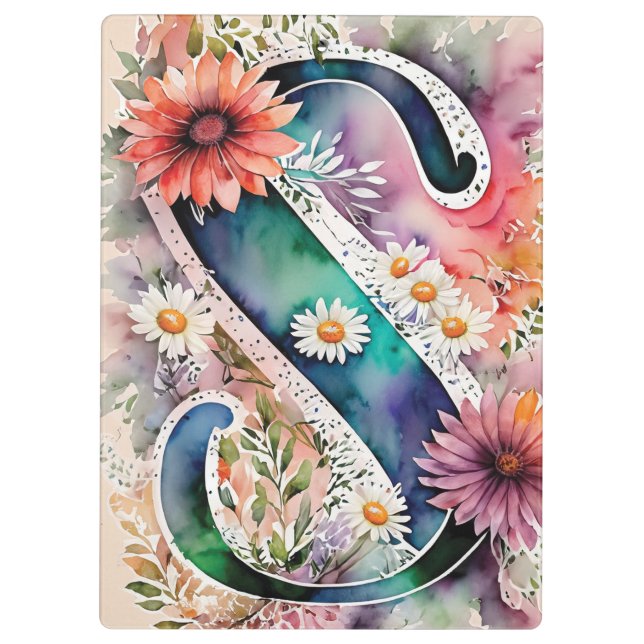 Porte-bloc LETTRE PERSONNALISÉE S Aquarelle Florale Professeu (Dos)