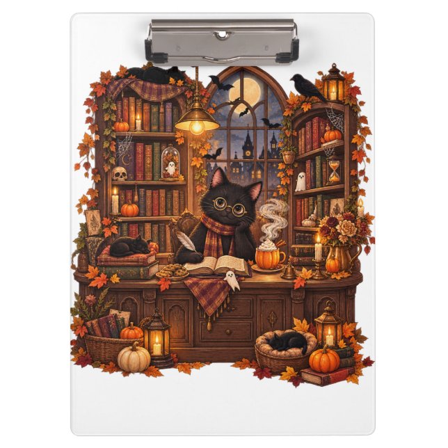 Porte-bloc Librairie Halloween Cozy Black Cat (Devant)