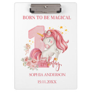 Porte-bloc Licorne 1er Anniversaire Rose Personnalisé