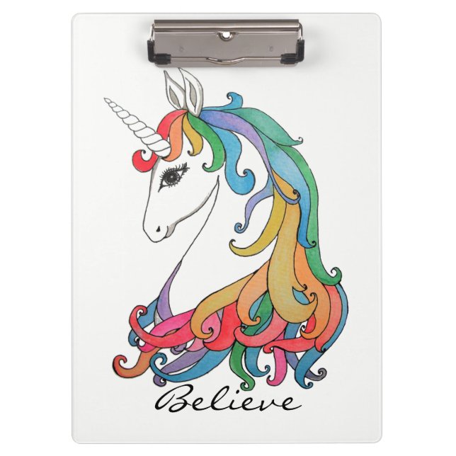 Porte-bloc Licorne mignonne d'arc-en-ciel d'aquarelle (Devant)