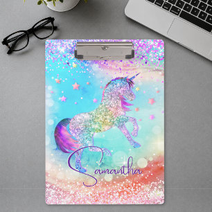 Porte-bloc Licorne mignonne rose paillettes arc-en-ciel aqua