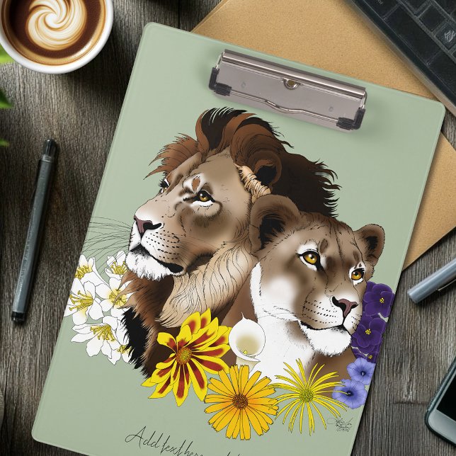 Porte-bloc Lion Lionne Floral Vert  (Créateur téléchargé)