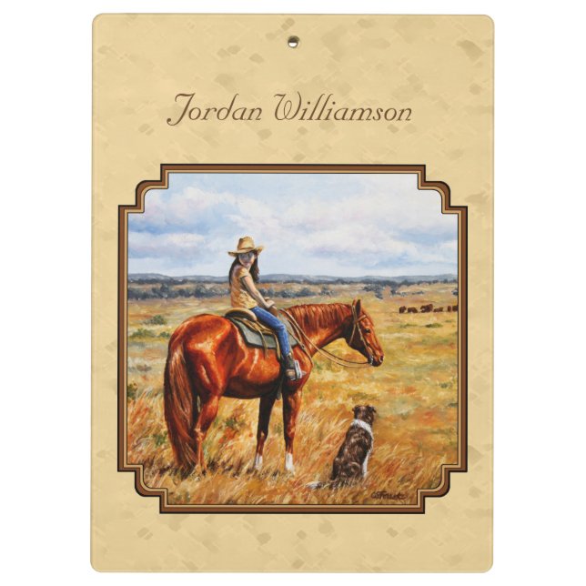 Porte-bloc Little Cowgirl on Cattle Horse Yellow (Dos)
