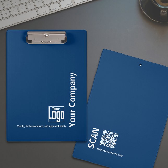 Porte-bloc Logo bleu bleu minimum Motto Small Business (Minimal Blue White Logo Motto Small Business Clipboard)