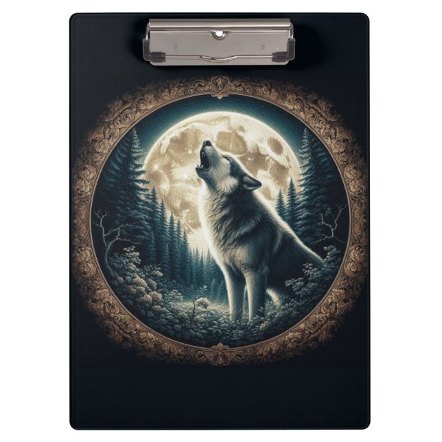 Porte-bloc Loup vintage et lune classique (Devant)