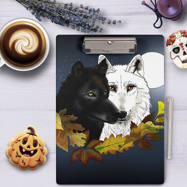 Porte-bloc Loups Blancs Noirs Clair de Lune Feuilles d'Automn (Créateur téléchargé)