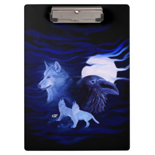 Porte-bloc Loups et corbeau avec pleine lune