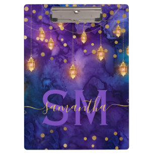 Porte-bloc Lueur de lanterne violette et bleue à monogramme