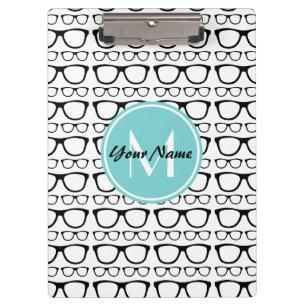 Porte-bloc Lunettes noires monogrammes Aqua Nom personnalisé