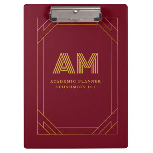 Porte-bloc Luxueux Monogramme Initial Or Rouge Bourgogne