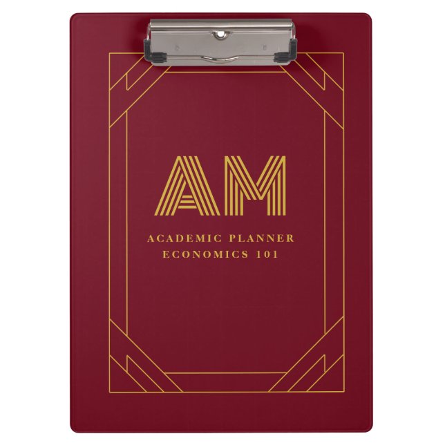 Porte-bloc Luxueux Monogramme Initial Or Rouge Bourgogne (Devant)