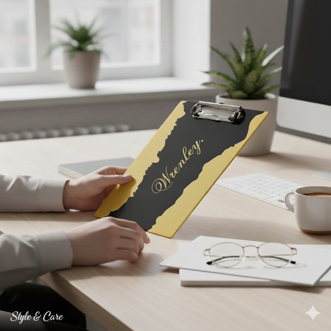 Porte-bloc M Gold and Black Clipboard with Displayed Name (Metallic Gold and Black Clipboard with Displayed Name)