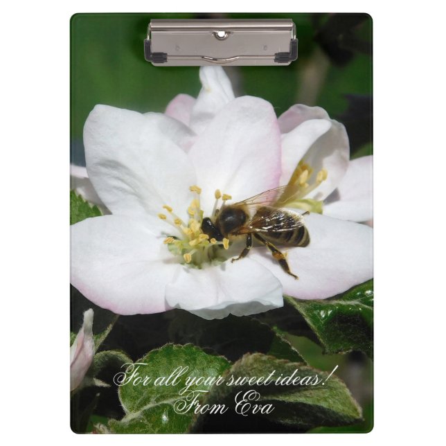 Porte-bloc Macro Fleur de Pommier & Abeille | Presse-papiers  (Devant)