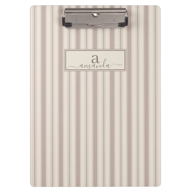 Porte-bloc Maison de campagne rustique initiale rayée beige e (Devant)