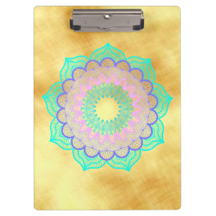 Porte-bloc Mandala Coloré sur Fond Doré Clair