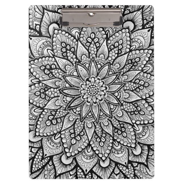 Porte-bloc Mandala d'art original noir et blanc (Devant)