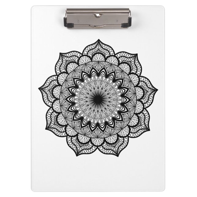 Porte-bloc Mandala noir sur fond blanc (Devant)