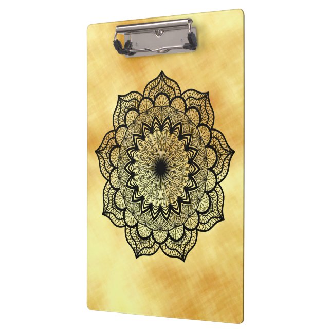Porte-bloc Mandala noir sur fond or doux (Gauche)