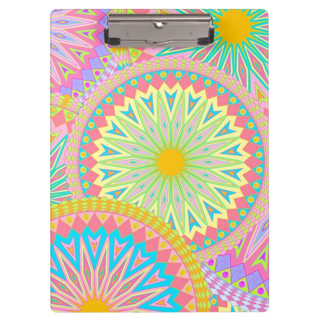 Porte-bloc Mandala superposé rose bleu jaune menthe violet (Devant)
