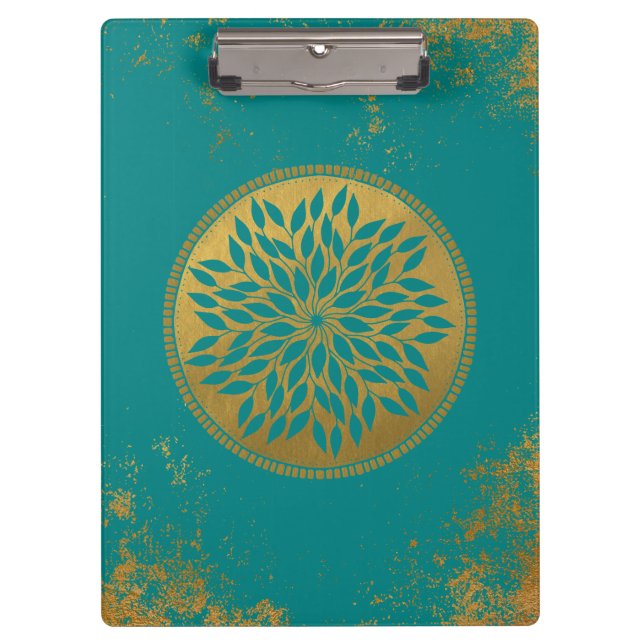 Porte-bloc Mandala turquoise-or sur Grunge Gold Turquoise (Devant)