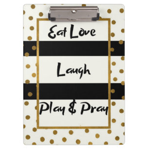 Porte-bloc Mangez l'amour rire jouer prier noir dots d'or pos
