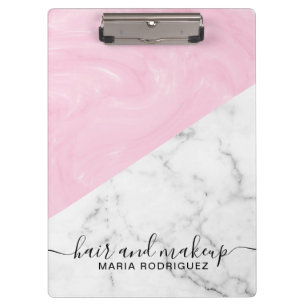Porte-bloc Maquillage Rose et Blanc paillettes marbre scintil