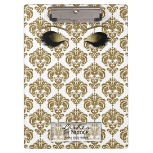 Porte-bloc Maquillage yeux cils or blanc de Damas personnalis