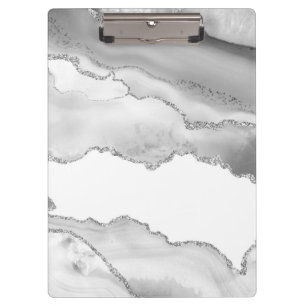 Porte-bloc Marbre Blanc Gris Agate Simple Paillettes Argentée
