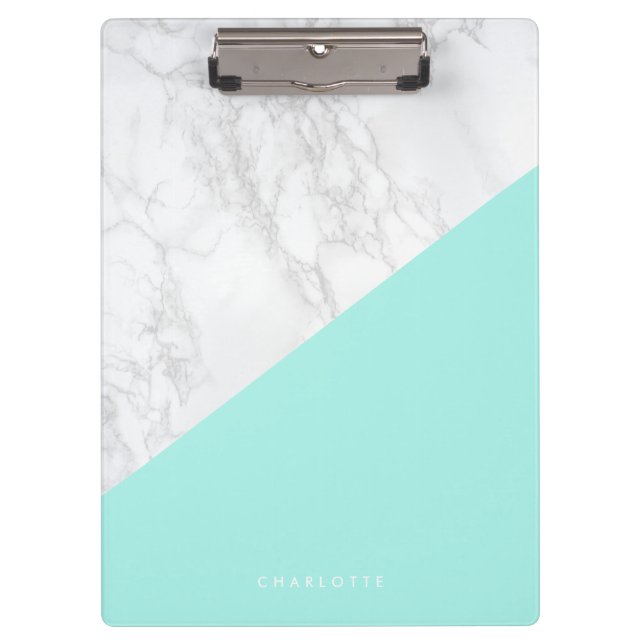 Porte-bloc Marbre blanc moderne avec Aqua Blue Block (Devant)
